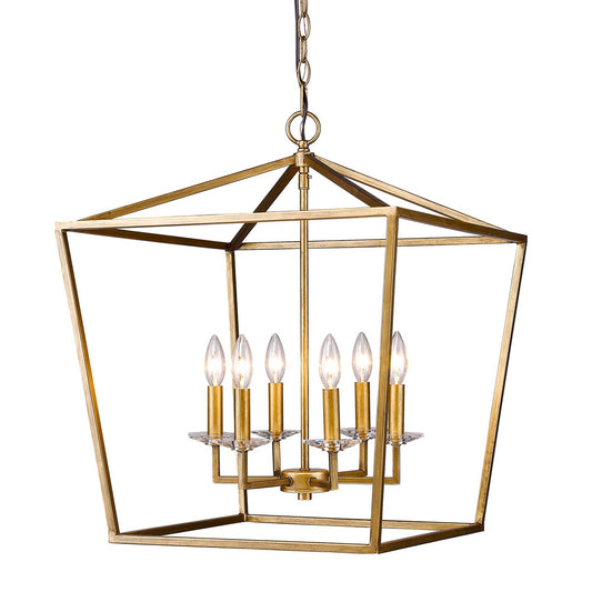 Kennedy 6-Light Antique Gold Foyer Pendant With Crystal Bobeches By Homeroots | Pendant Lamps | Modishstore