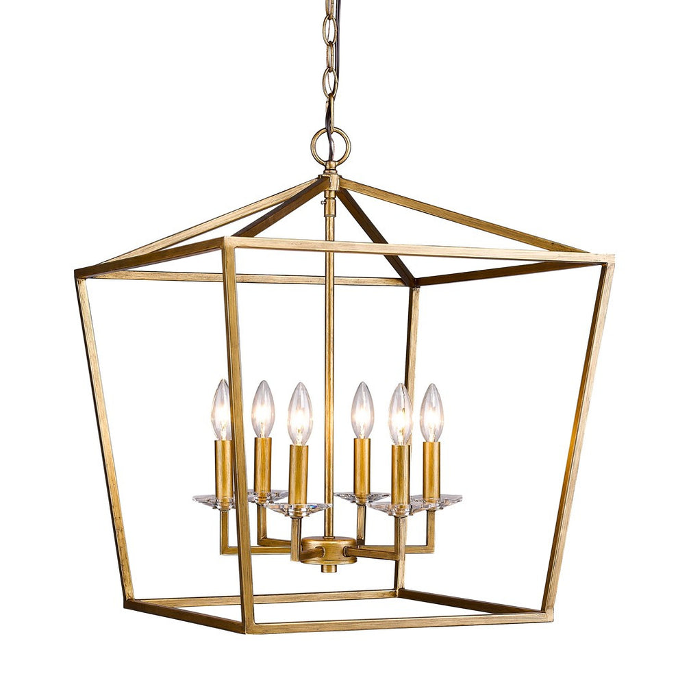 Kennedy 6-Light Antique Gold Foyer Pendant With Crystal Bobeches By Homeroots | Pendant Lamps | Modishstore - 2