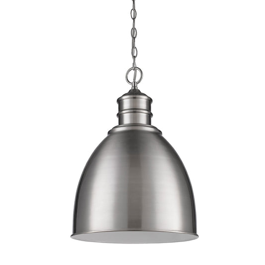 Colby 1-Light Satin Nickel Pendant With Gloss White Interior Shade By Homeroots | Pendant Lamps | Modishstore
