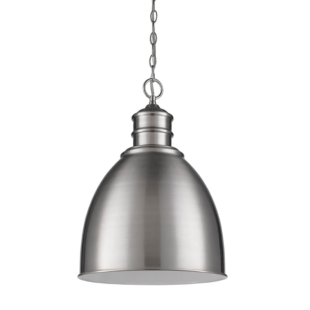 Colby 1-Light Satin Nickel Pendant With Gloss White Interior Shade By Homeroots | Pendant Lamps | Modishstore - 2