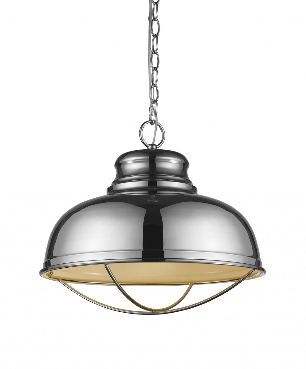 Ansen 1-Light Polished Nickel Pendant With Gloss White Interior Shade By Homeroots | Pendant Lamps | Modishstore - 2