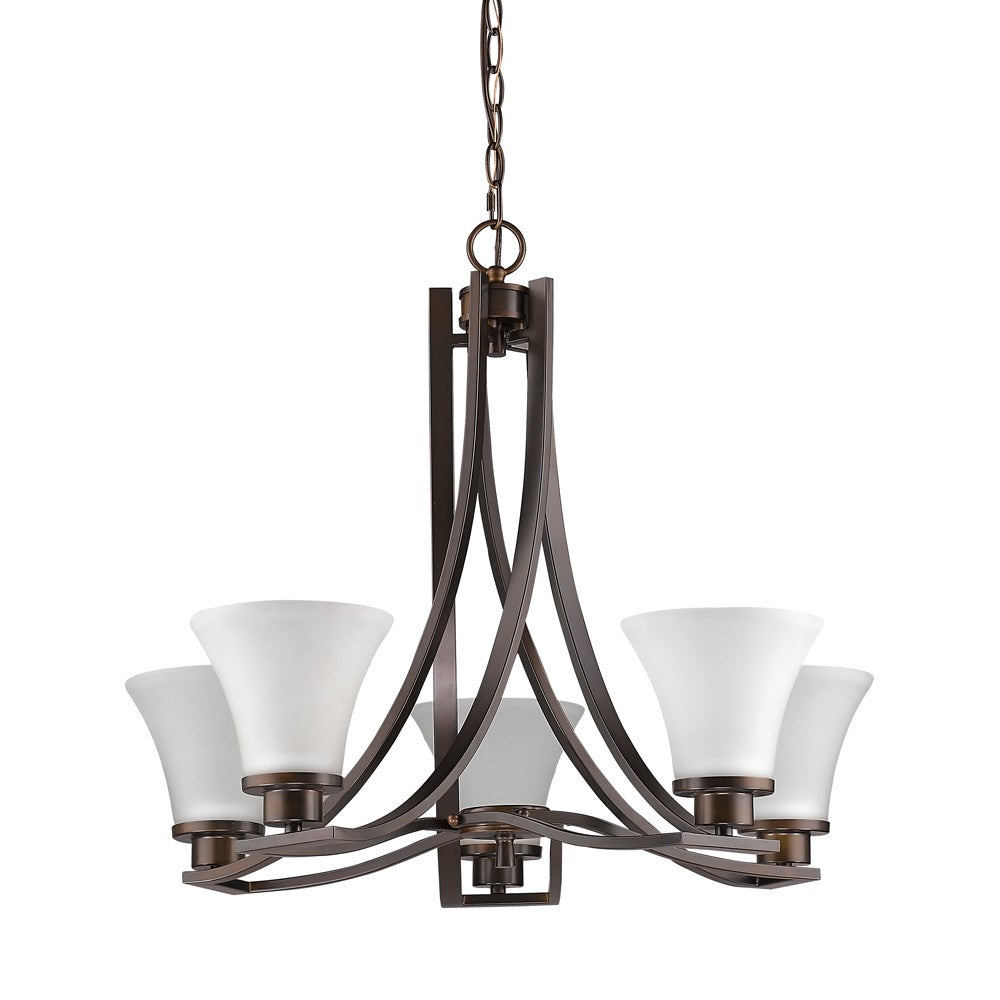 Mia 5-Light Oil-Rubbed Bronze Chandelier With Etched Glass Shades By Homeroots | Chandeliers | Modishstore