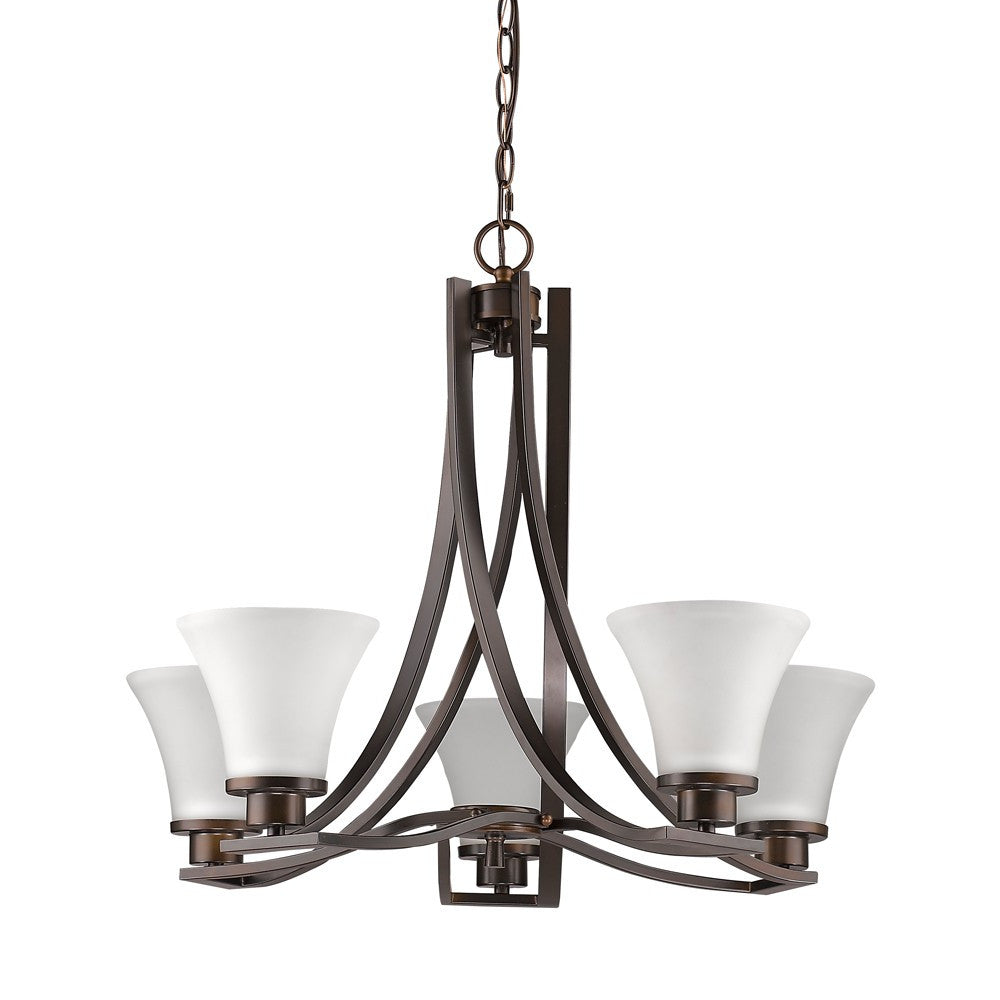 Mia 5-Light Oil-Rubbed Bronze Chandelier With Etched Glass Shades By Homeroots | Chandeliers | Modishstore - 2