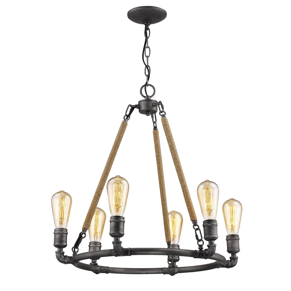 Grayson 6-Light Antique Gray Chandelier With Jute Wrapped Uprights By Homeroots | Chandeliers | Modishstore - 2