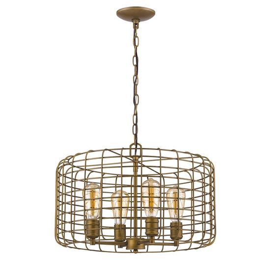 Lynden 4-Light Raw Brass Drum Pendant With Wire Cage Shade By Homeroots | Pendant Lamps | Modishstore