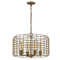 Lynden 4-Light Raw Brass Drum Pendant With Wire Cage Shade By Homeroots