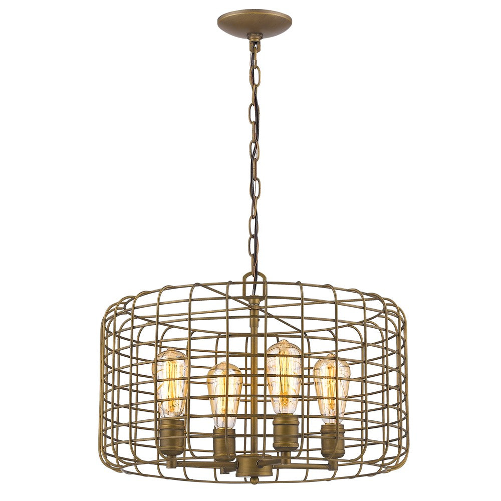 Lynden 4-Light Raw Brass Drum Pendant With Wire Cage Shade By Homeroots | Pendant Lamps | Modishstore - 2