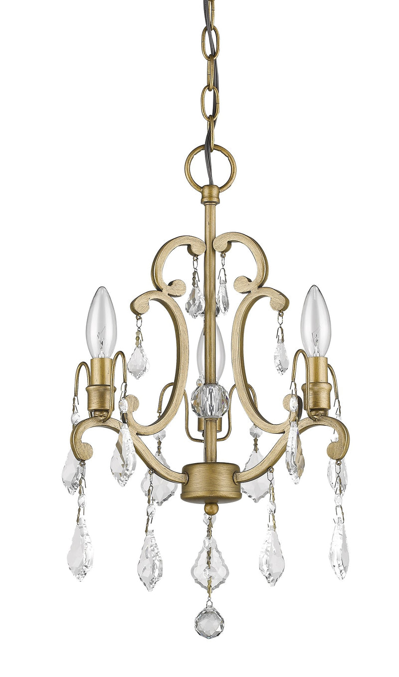 Claire 3-Light Antique Gold Convertible Mini Chandelierto Semi-Flush Mount With Crystal Accents By Homeroots | Chandeliers | Modishstore