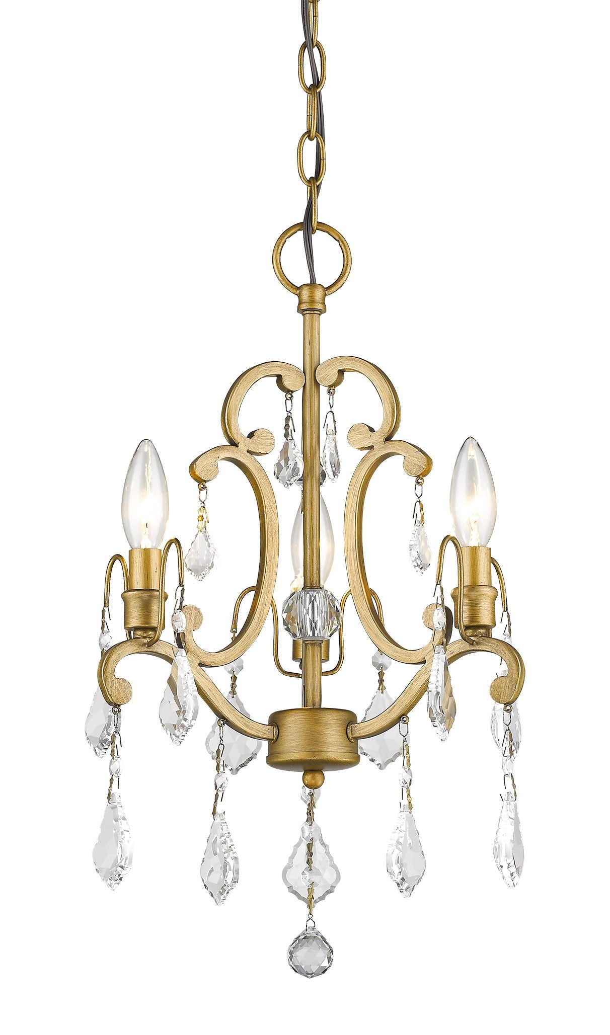 Claire 3-Light Antique Gold Convertible Mini Chandelierto Semi-Flush Mount With Crystal Accents By Homeroots | Chandeliers | Modishstore - 2