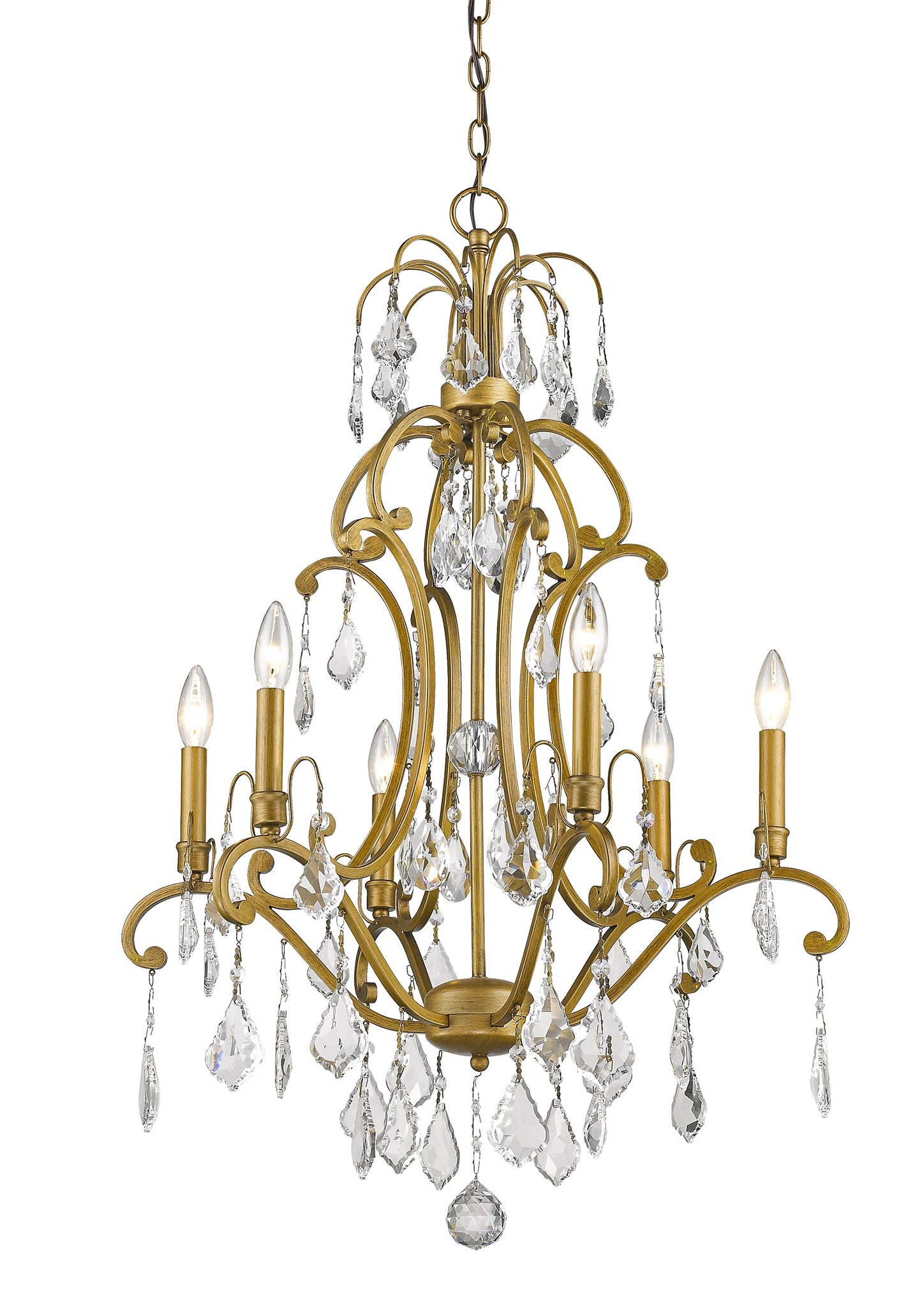 Claire 6-Light Antique Gold Chandelier With Crystal Accents By Homeroots | Chandeliers | Modishstore - 2