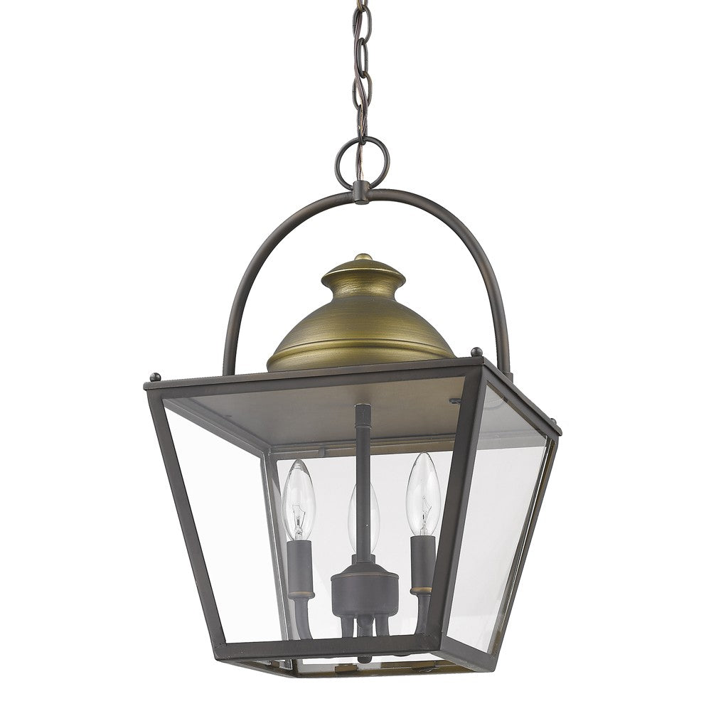 Savannah 3-Light Oil-Rubbed Bronze Foyer Pendant With Raw Brass Accents And Clear Glass Panes By Homeroots | Pendant Lamps | Modishstore