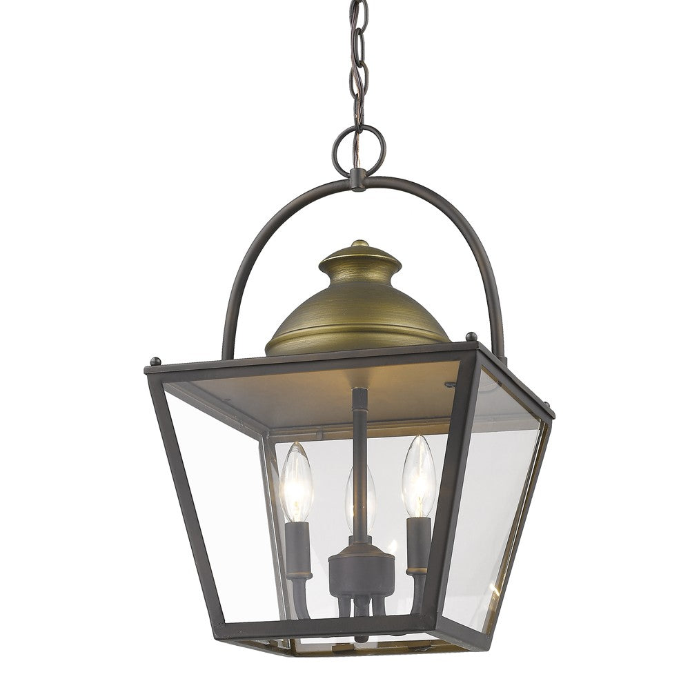 Savannah 3-Light Oil-Rubbed Bronze Foyer Pendant With Raw Brass Accents And Clear Glass Panes By Homeroots | Pendant Lamps | Modishstore - 2