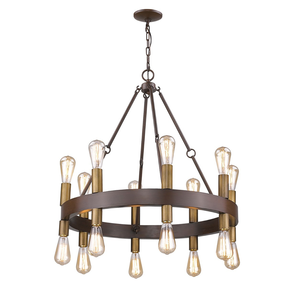 Cumberland 16-Light Wood Finish Chandelier With Raw Brass Sockets By Homeroots | Chandeliers | Modishstore - 2