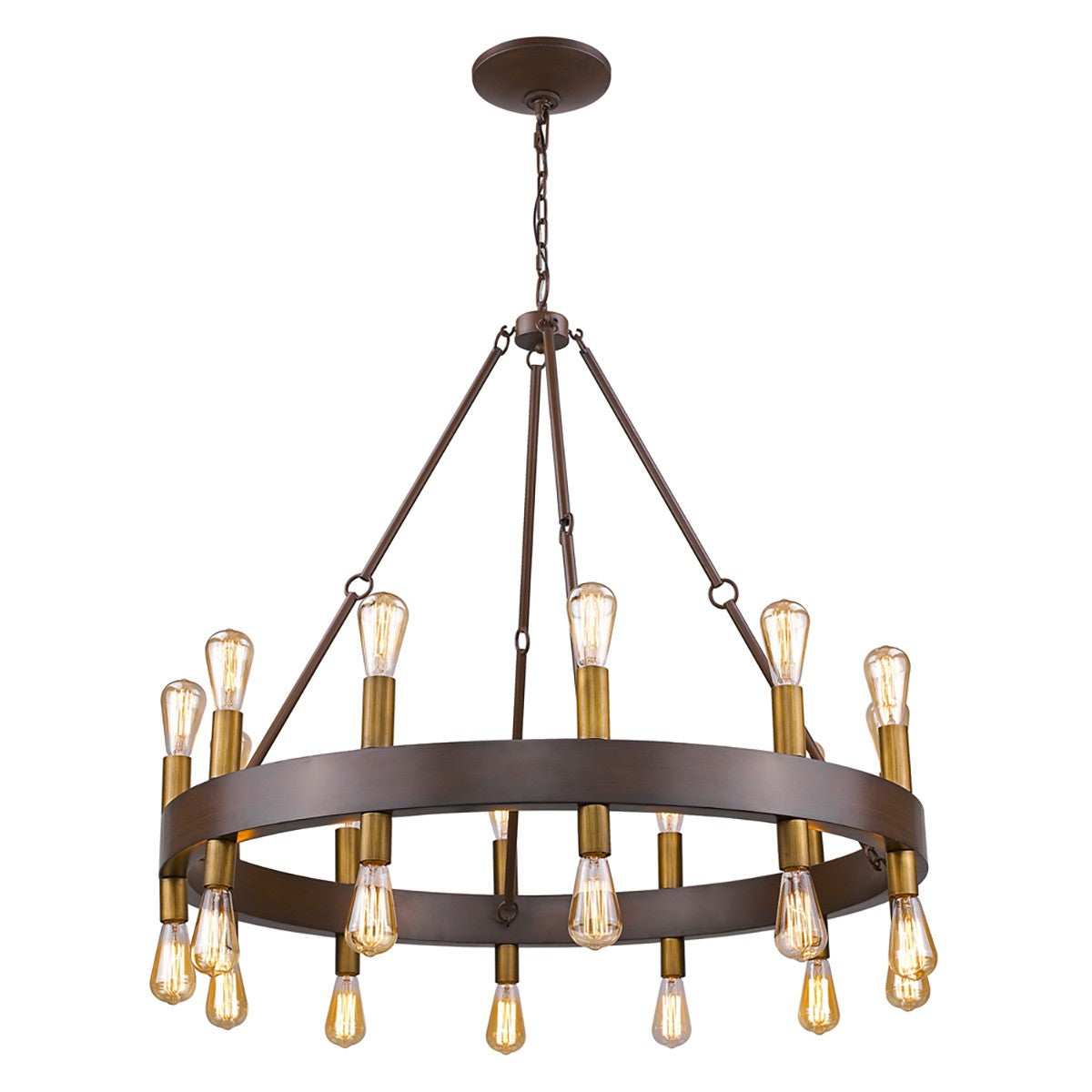 Cumberland 24-Light Wood Finish Chandelier With Raw Brass Sockets By Homeroots | Chandeliers | Modishstore - 2