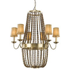 Anastasia 12-Light Antique Gold Leaf Chandelier With Wooden Beaded Chains And Gold Fabric Shades By Homeroots