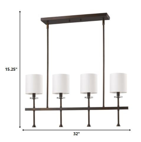 Kara 4-Light Oil-Rubbed Bronze Island Pendant With Fabric Shades And Crystal Bobeches By Homeroots | Pendant Lamps | Modishstore - 5