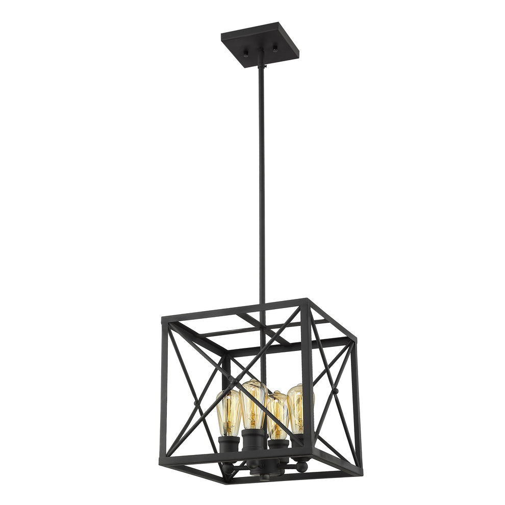 Brooklyn 4-Light Matte Black Pendant With Metal Framework Shade By Homeroots | Pendant Lamps | Modishstore - 3