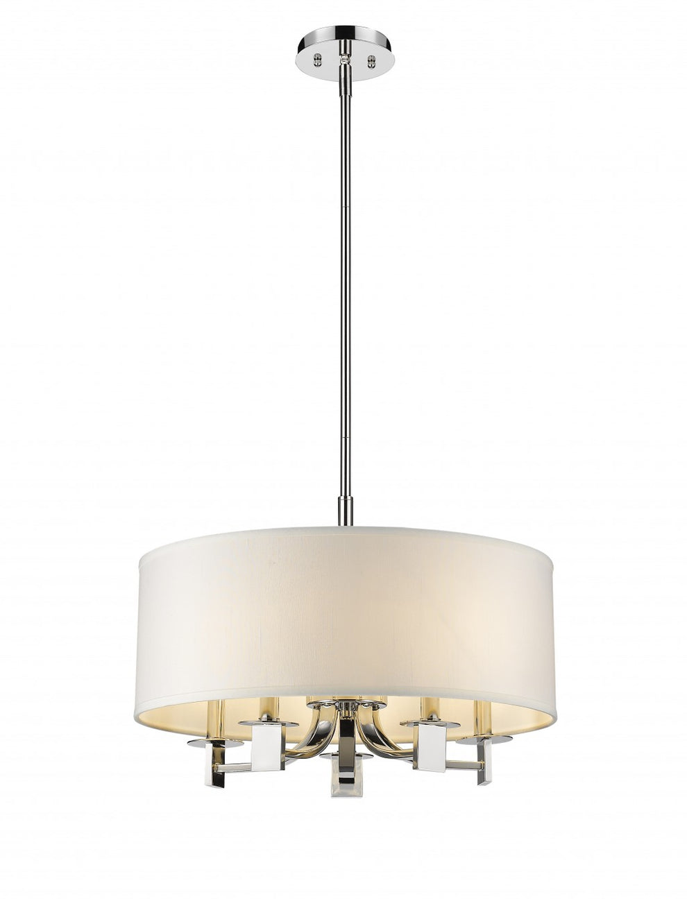 Andrea 5-Light Polished Nickel Drum Pendant With Ivory Hardback Shade By Homeroots | Pendant Lamps | Modishstore - 2