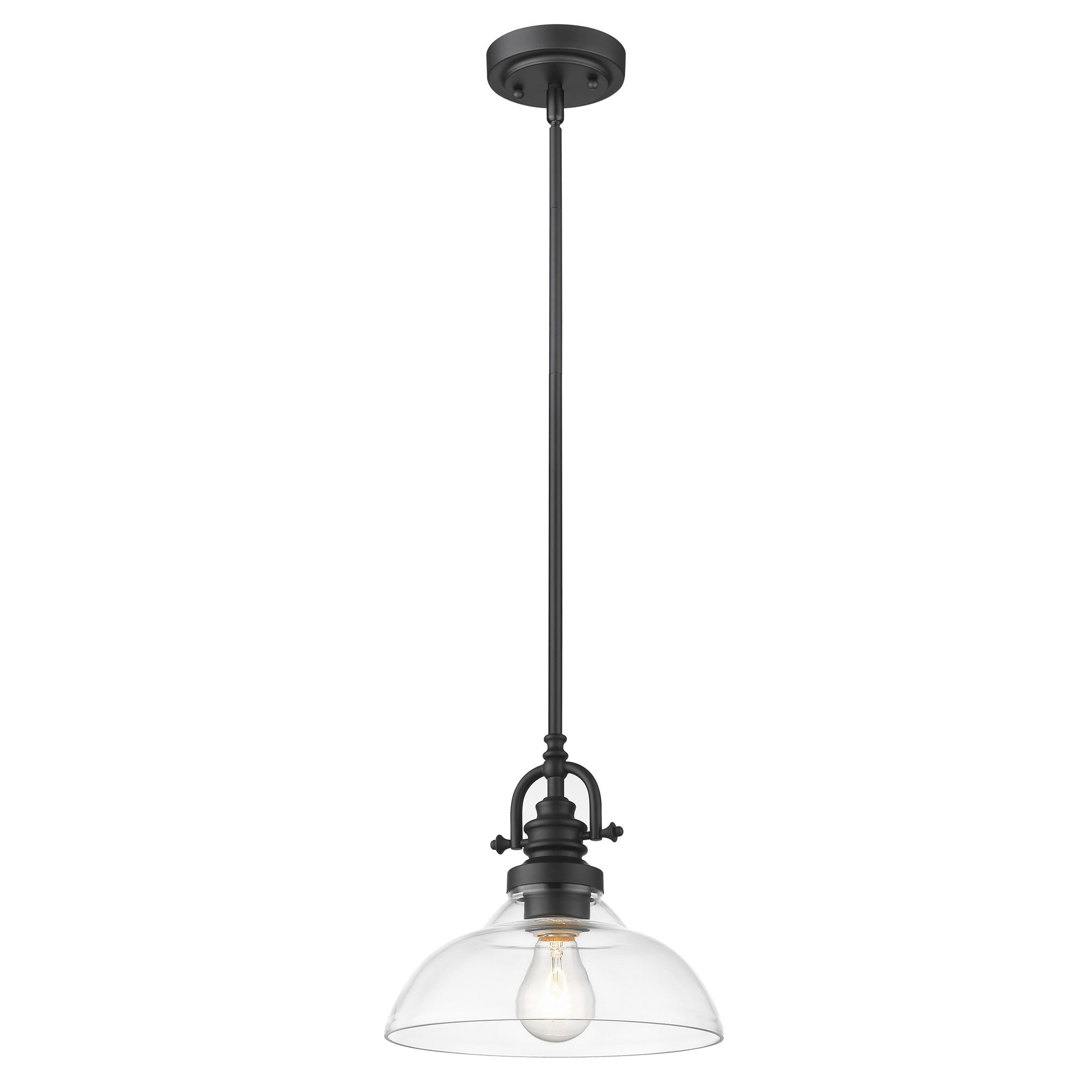 Matte Black Hanging Light with Glass Dome Shade By Homeroots | Pendant Lamps | Modishstore - 2