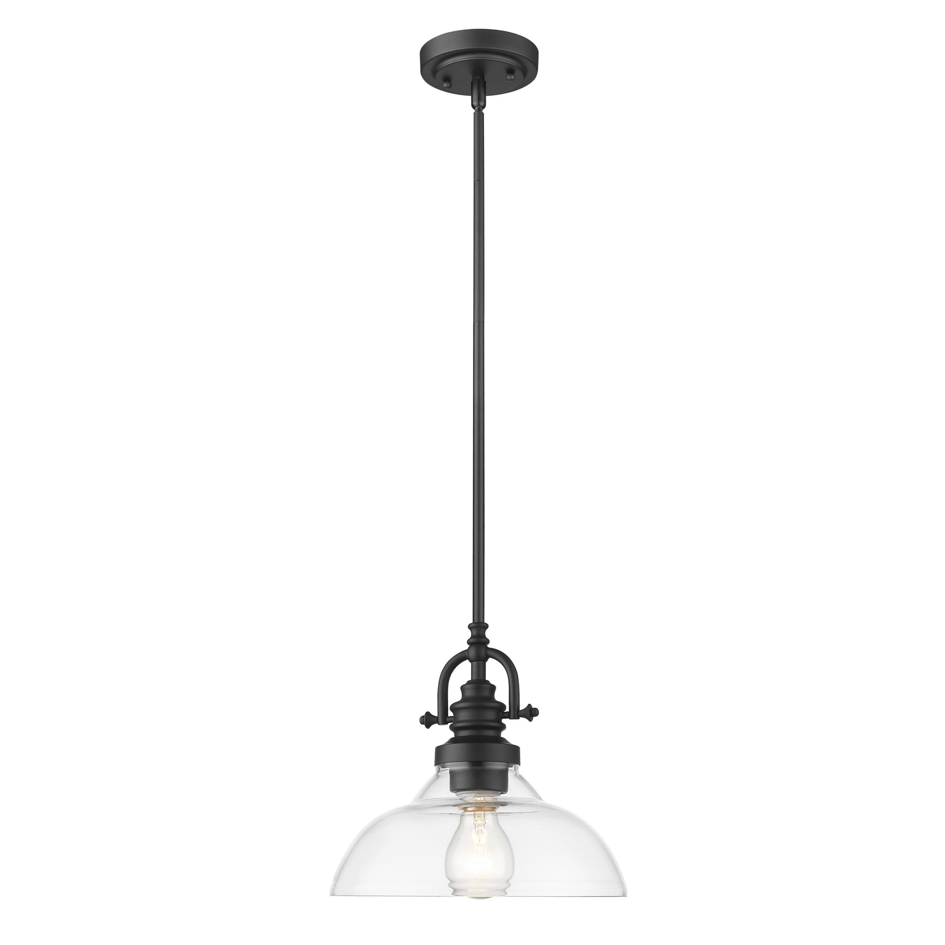 Matte Black Hanging Light with Glass Dome Shade By Homeroots | Pendant Lamps | Modishstore - 4