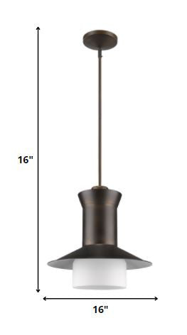 Greta 1-Light Oil-Rubbed Bronze Pendant With Gloss White Interior And Etched Glass Shade By Homeroots