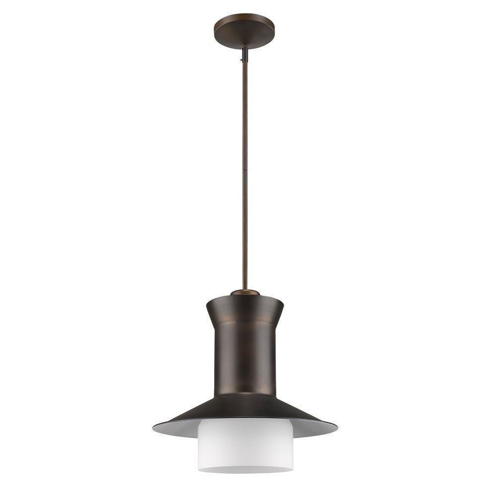 Greta 1-Light Oil-Rubbed Bronze Pendant With Gloss White Interior And Etched Glass Shade By Homeroots
