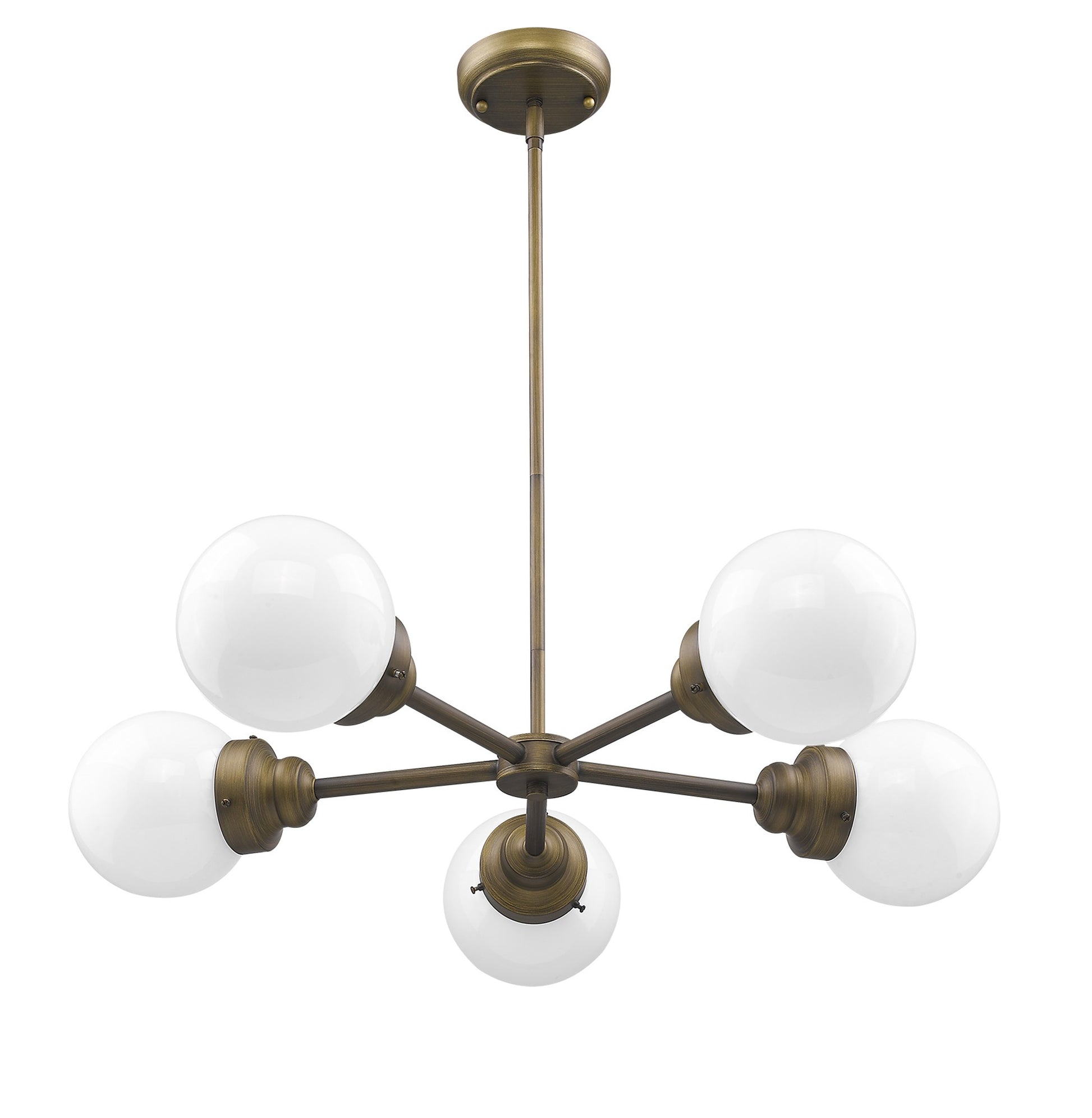 Portsmith 5-Light Raw Brass Chandelier With White Globe Shades By Homeroots | Chandeliers | Modishstore