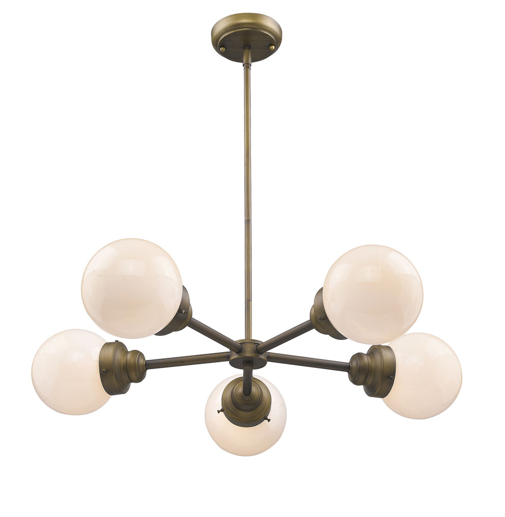 Portsmith 5-Light Raw Brass Chandelier With White Globe Shades By Homeroots | Chandeliers | Modishstore - 2