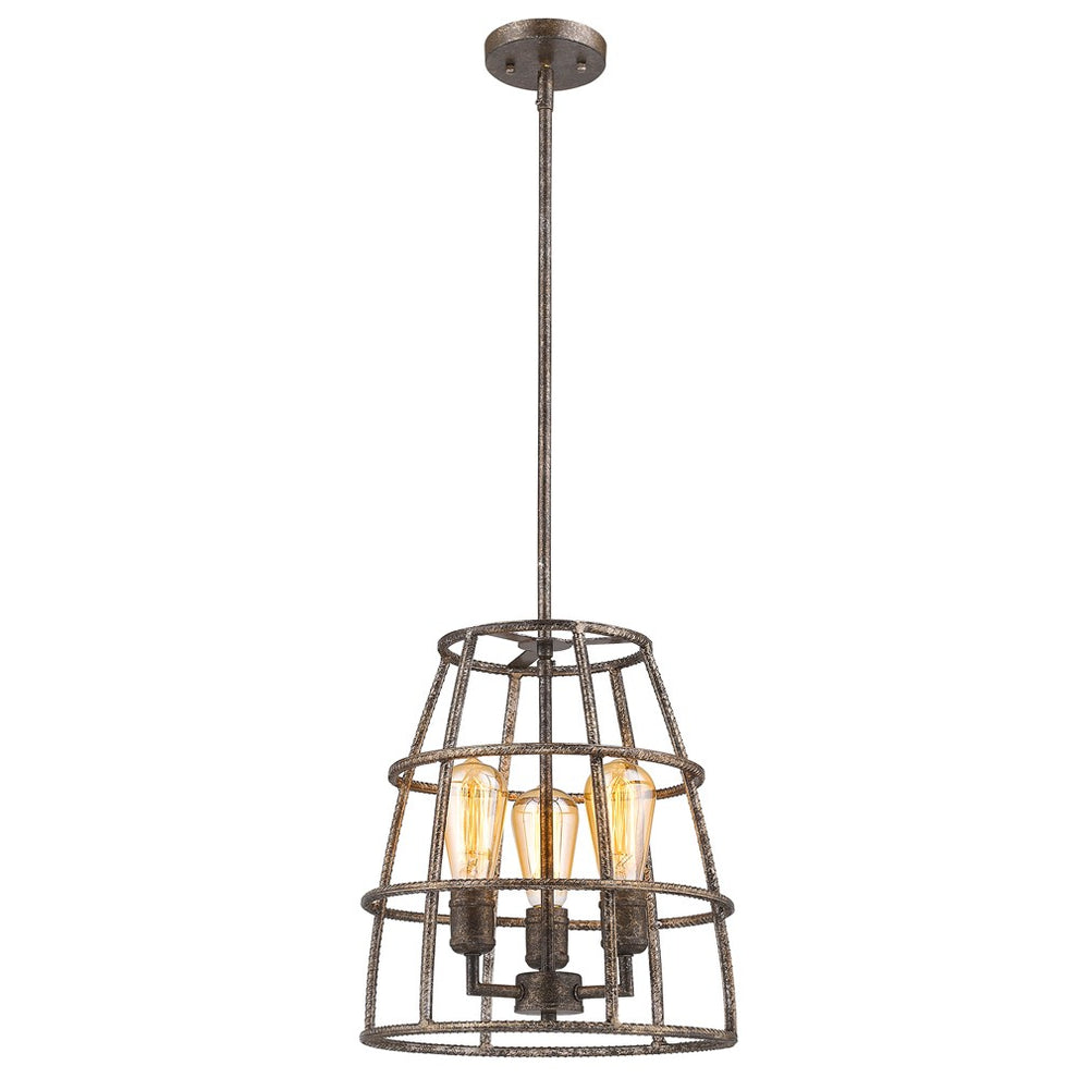 Rebarre 3-Light Antique Silver Drum Pendant With Open Cage Shade By Homeroots | Pendant Lamps | Modishstore - 2