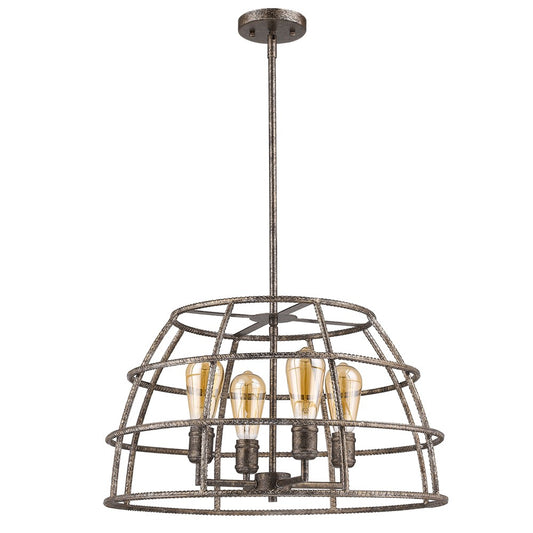 Rebarre 4-Light Antique Silver Drum Pendant With Open Cage Shade By Homeroots | Pendant Lamps | Modishstore