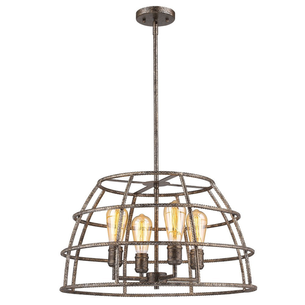 Rebarre 4-Light Antique Silver Drum Pendant With Open Cage Shade By Homeroots | Pendant Lamps | Modishstore - 2