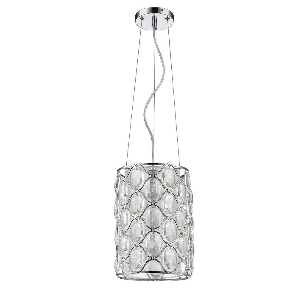 Isabella 1-Light Polished Nickel Drum Pendant With Crystal Accents By Homeroots