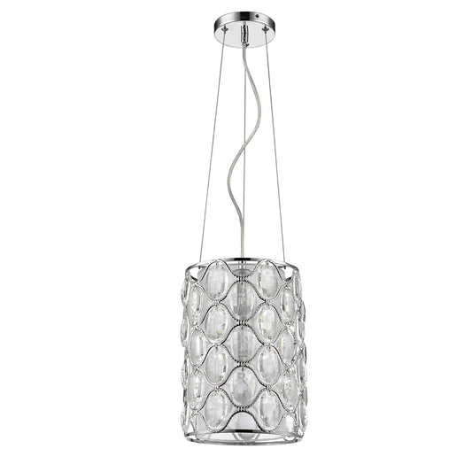 Isabella 1-Light Polished Nickel Drum Pendant With Crystal Accents By Homeroots | Pendant Lamps | Modishstore