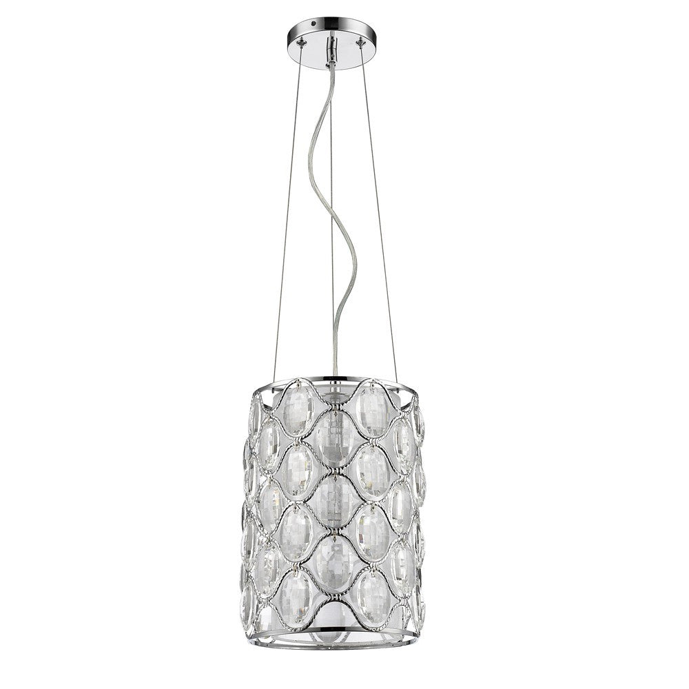 Isabella 1-Light Polished Nickel Drum Pendant With Crystal Accents By Homeroots | Pendant Lamps | Modishstore - 2