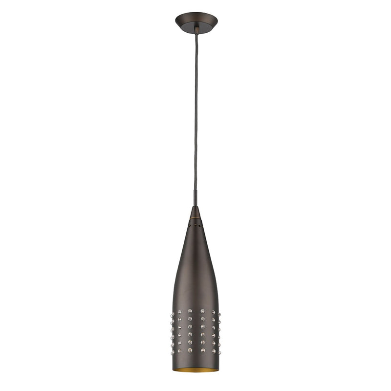 Narrow Bronze Hanging Light with Glass Studs By Homeroots | Pendant Lamps | Modishstore