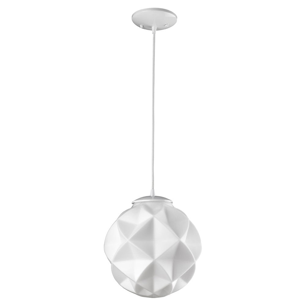 Nova 1-Light White Mini Pendant With Geometric Globe Shade By Homeroots | Pendant Lamps | Modishstore