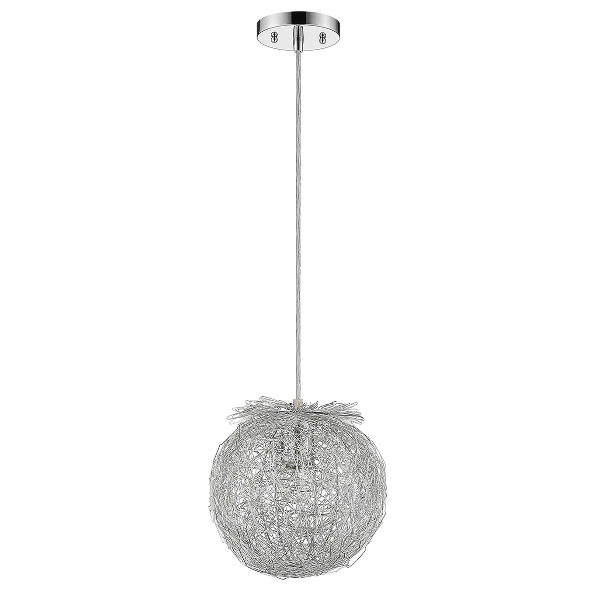 Distratto 1-Light Polished Chrome Pendant Enmeshed Aluminum Wire Shade (12") By Homeroots | Pendant Lamps | Modishstore
