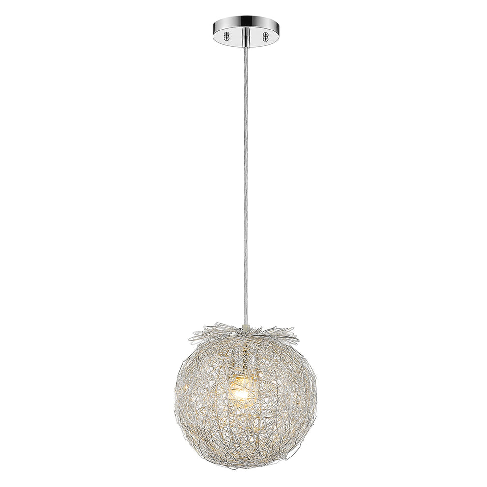 Distratto 1-Light Polished Chrome Pendant Enmeshed Aluminum Wire Shade (12") By Homeroots | Pendant Lamps | Modishstore - 2