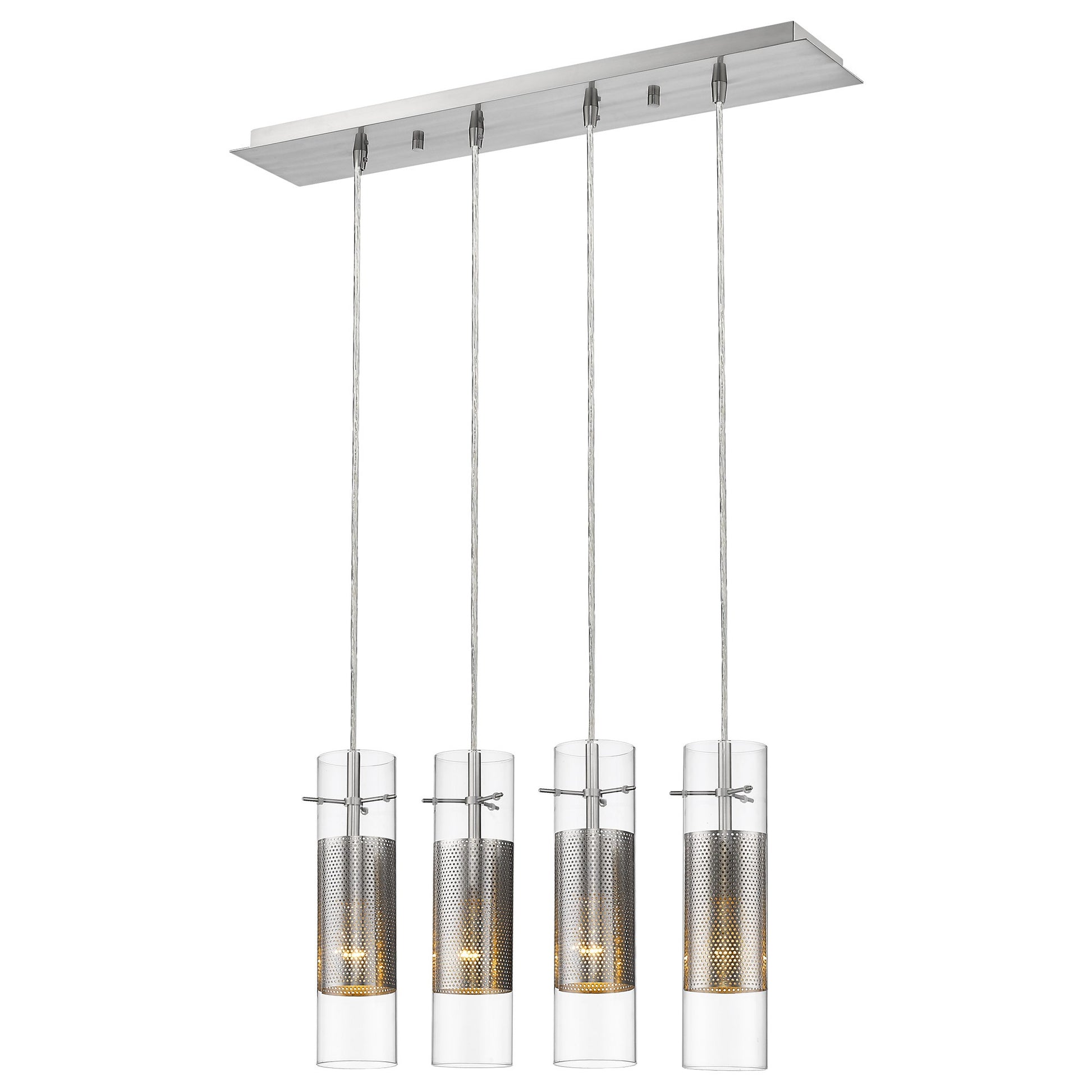 Scope 4-Light Brushed Nickel Pendant Double Glass and Mesh Shades By Homeroots | Pendant Lamps | Modishstore - 2