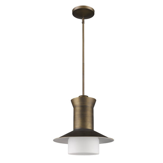 Greta 1-Light Raw Brass Pendant With Gloss White Interior And Etched Glass Shade By Homeroots