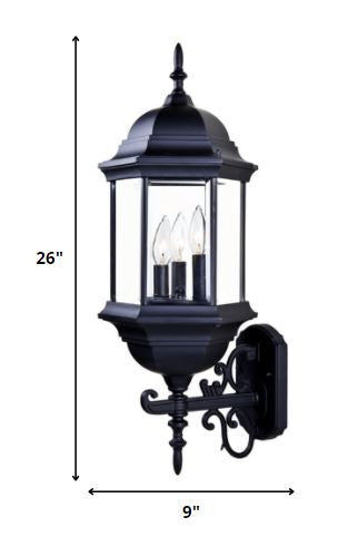 Three Light Matte Black Domed Glass Lantern Wall Light By Homeroots | Wall Lamps | Modishstore - 2
