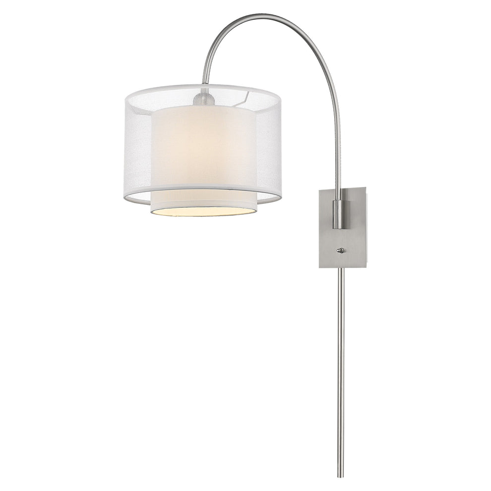 Brella 1-Light Brushed Nickel Swivel Wall Lamp With Sheer Snow Shantung Two Tier Shade By Homeroots | Wall Lamps | Modishstore - 2