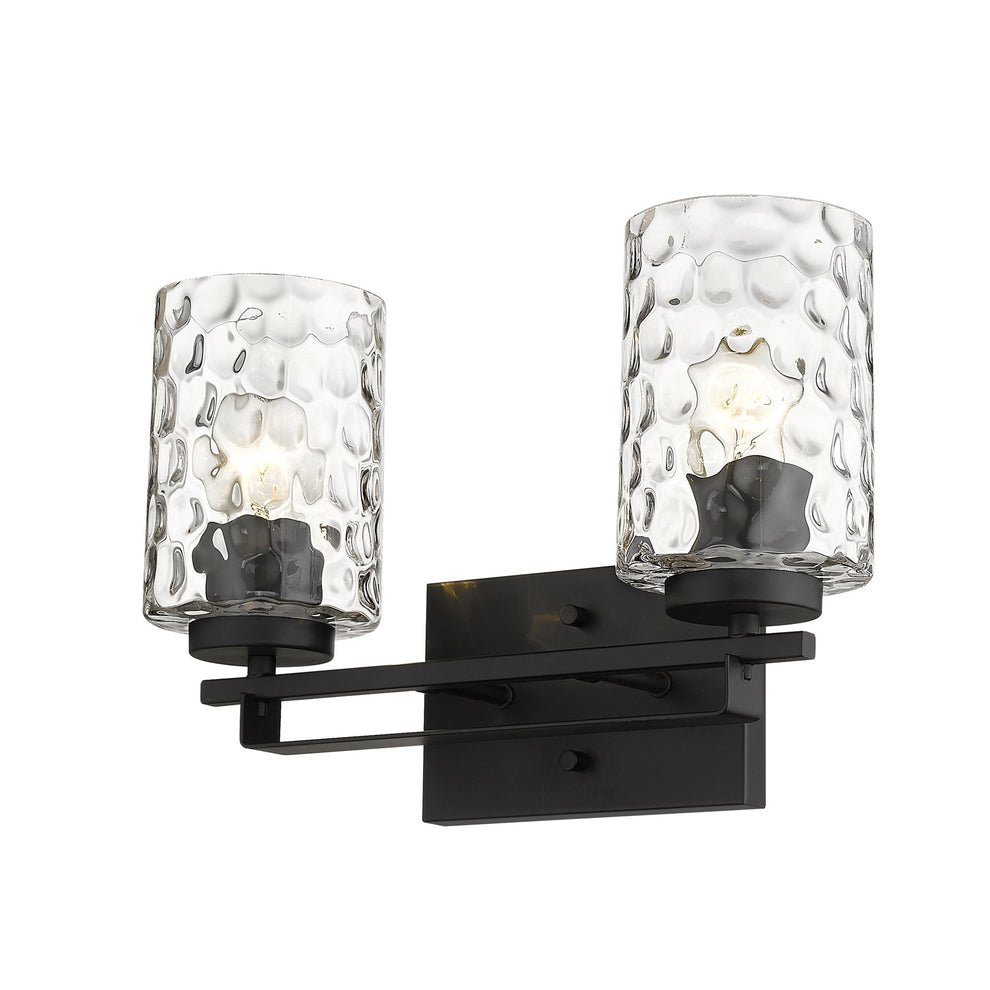 Black Metal and Pebbled Glass Two Light Wall Sconce By Homeroots | Sconces | Modishstore - 2