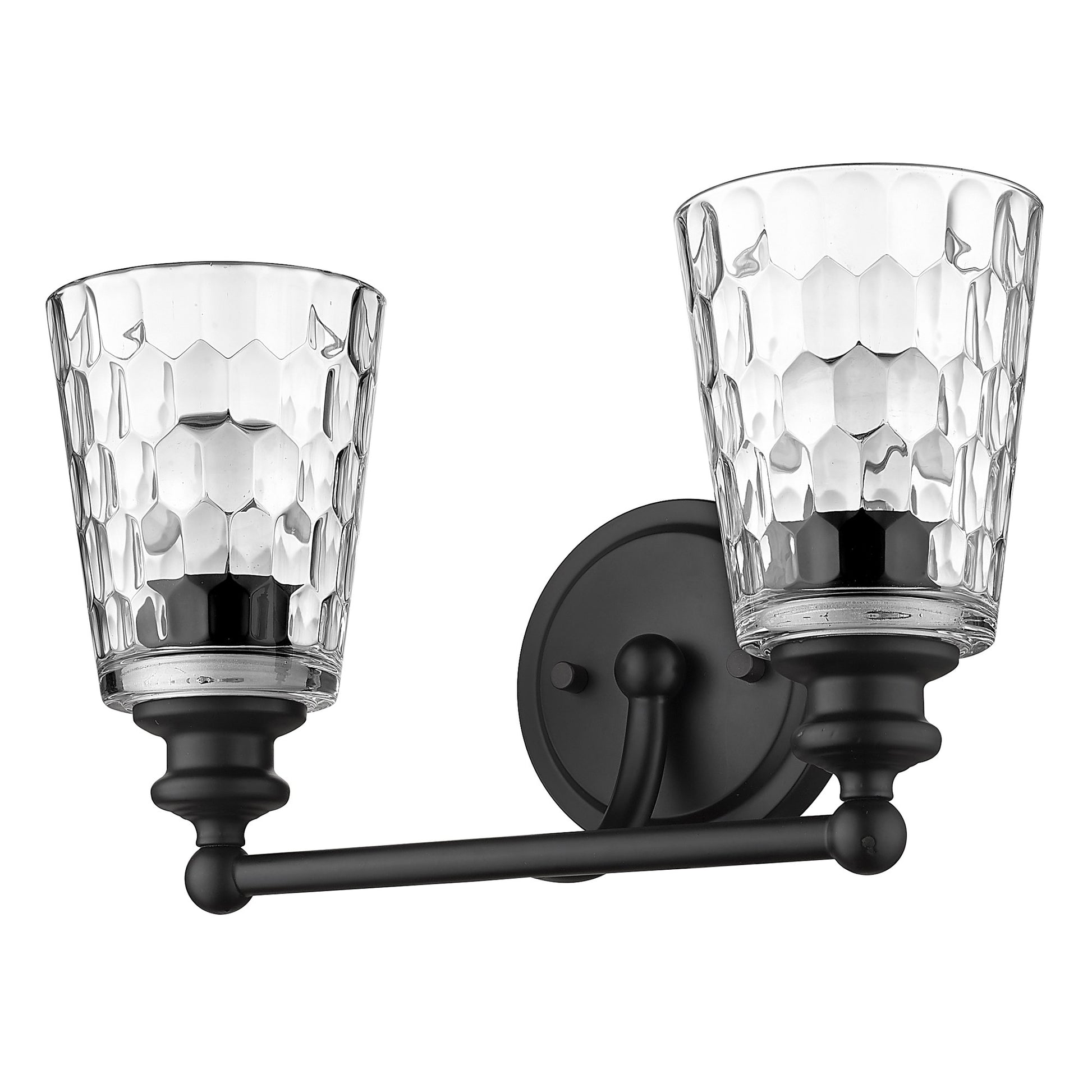Black Metal and Pebbled Glass Two Light Wall Light By Homeroots | Wall Lamps | Modishstore