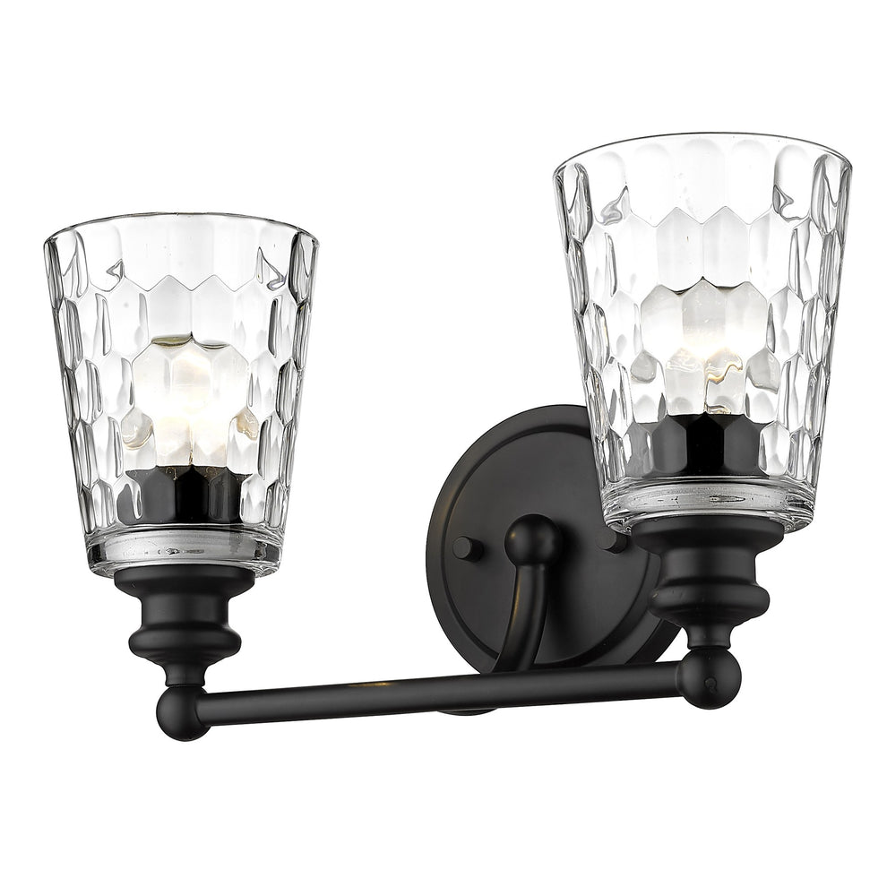 Black Metal and Pebbled Glass Two Light Wall Light By Homeroots | Wall Lamps | Modishstore - 2