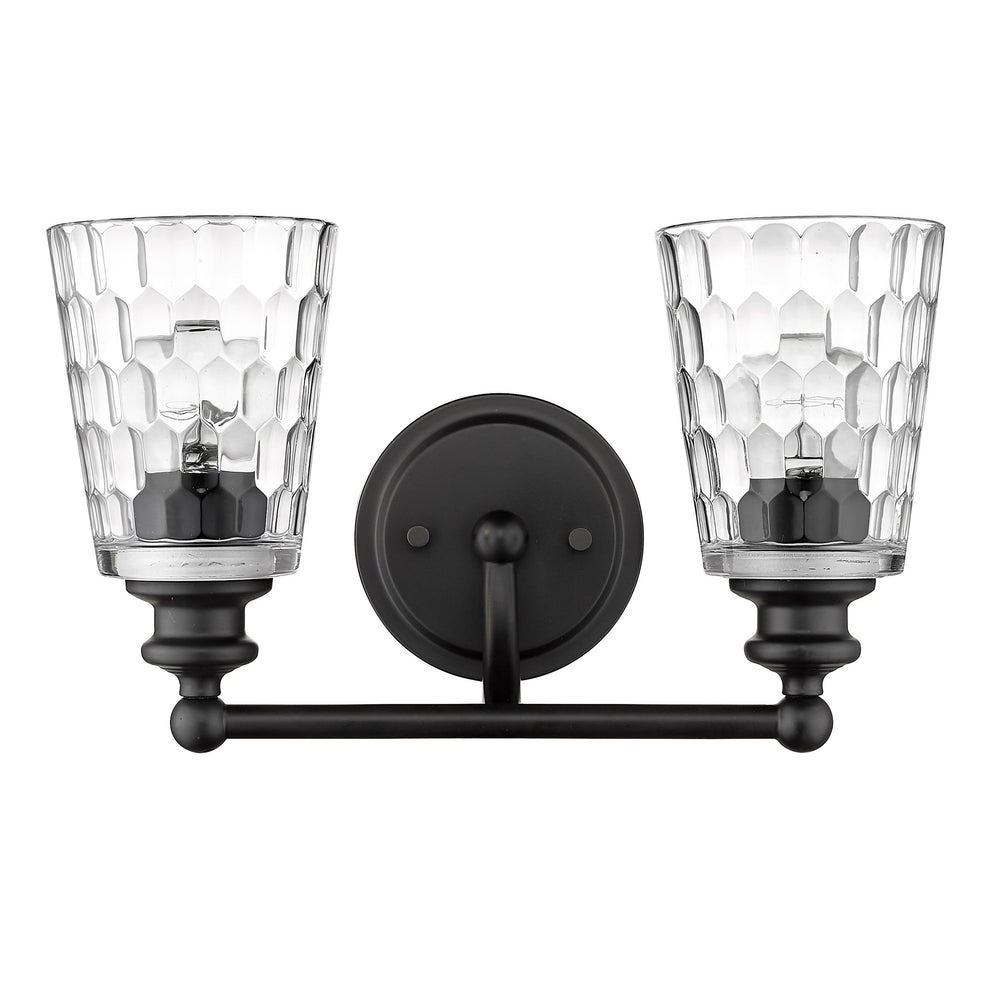 Black Metal and Pebbled Glass Two Light Wall Light By Homeroots | Wall Lamps | Modishstore - 3
