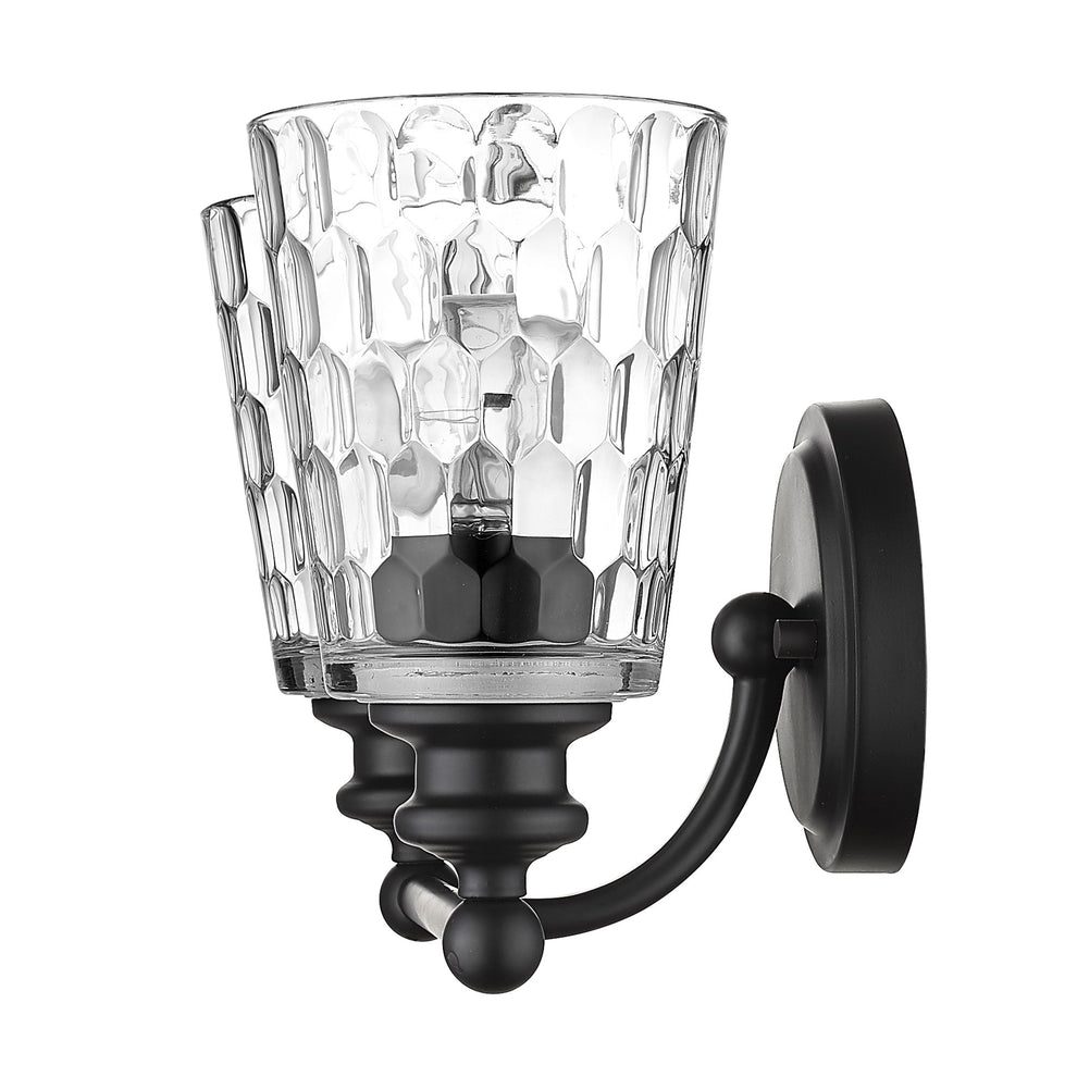 Black Metal and Pebbled Glass Two Light Wall Light By Homeroots | Wall Lamps | Modishstore - 5