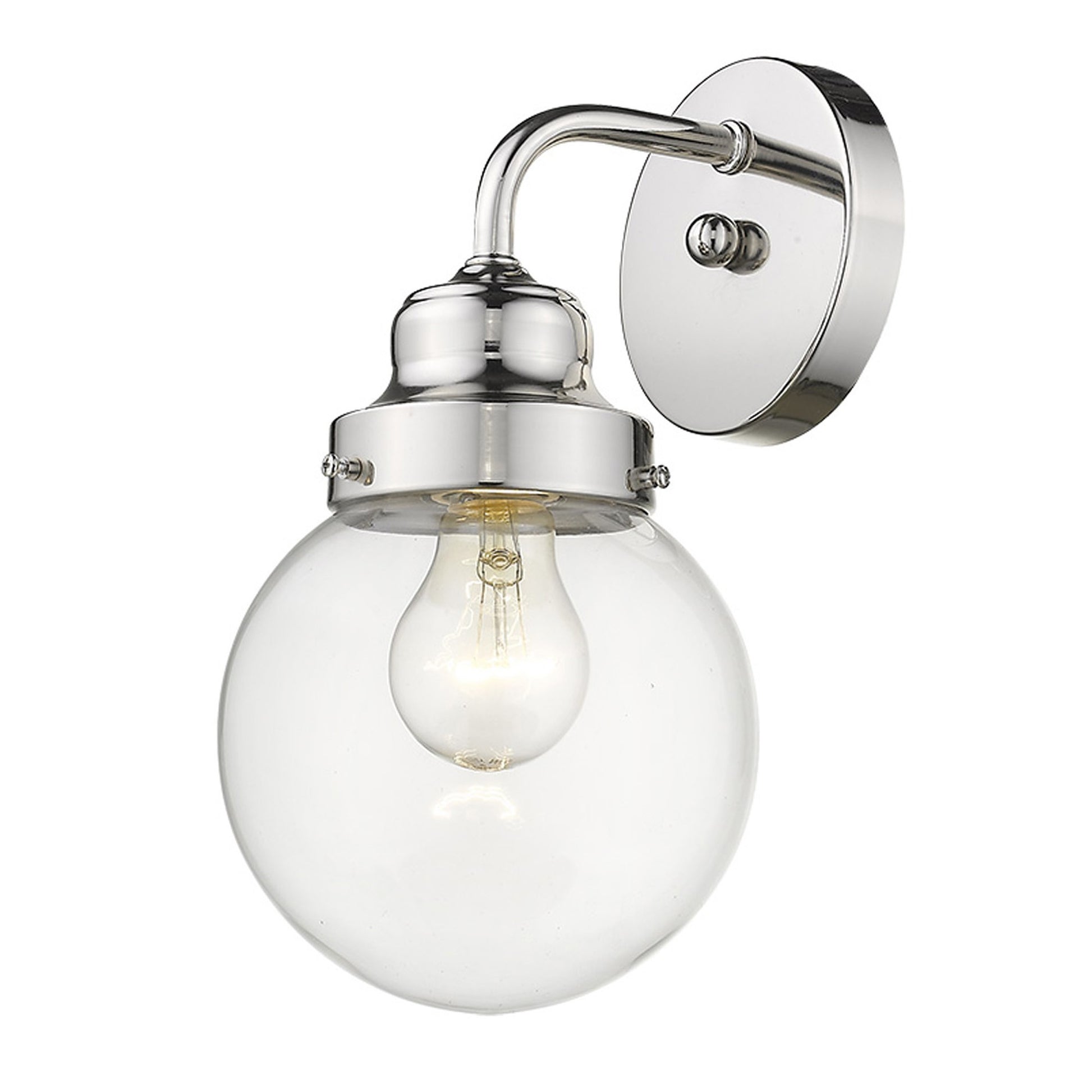 One Light Silver Wall Sconce with Round Glass Shade By Homeroots | Sconces | Modishstore