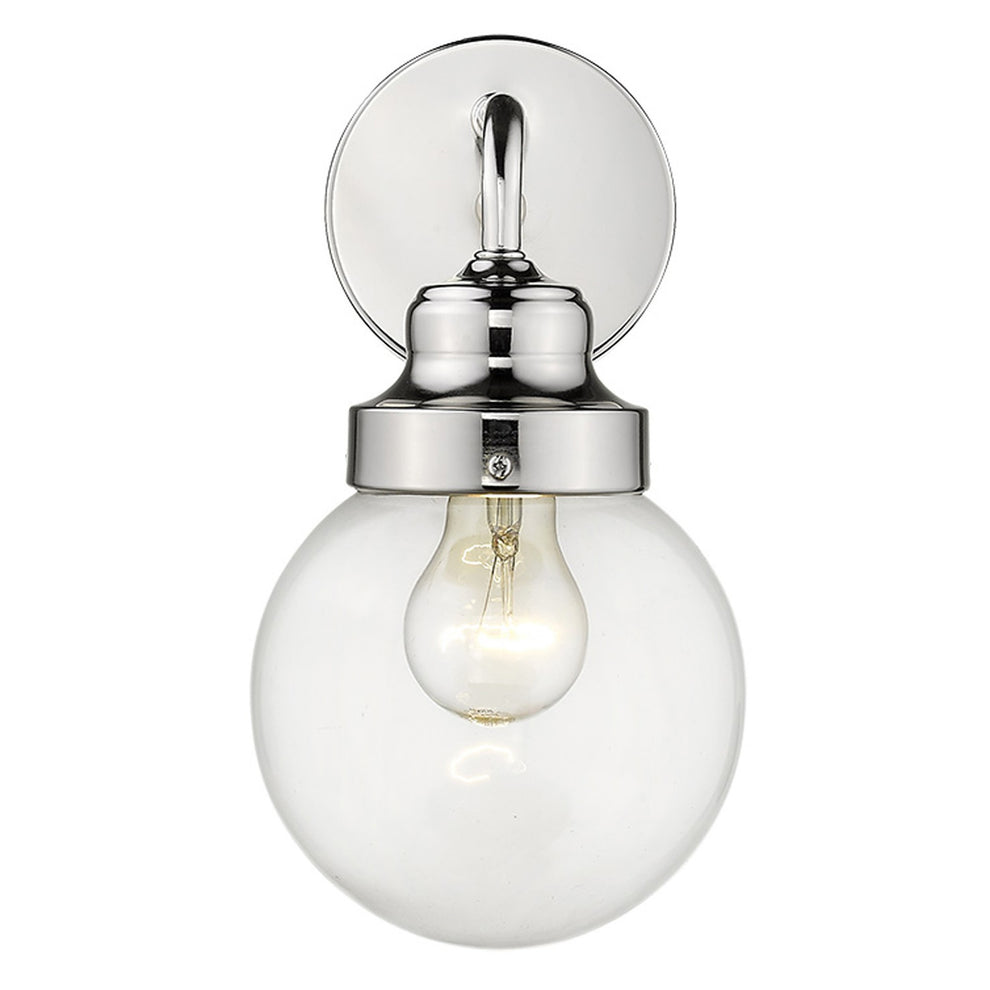 One Light Silver Wall Sconce with Round Glass Shade By Homeroots | Sconces | Modishstore - 2