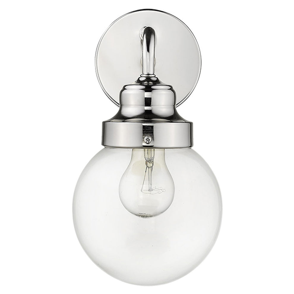 One Light Silver Wall Sconce with Round Glass Shade By Homeroots | Sconces | Modishstore - 3